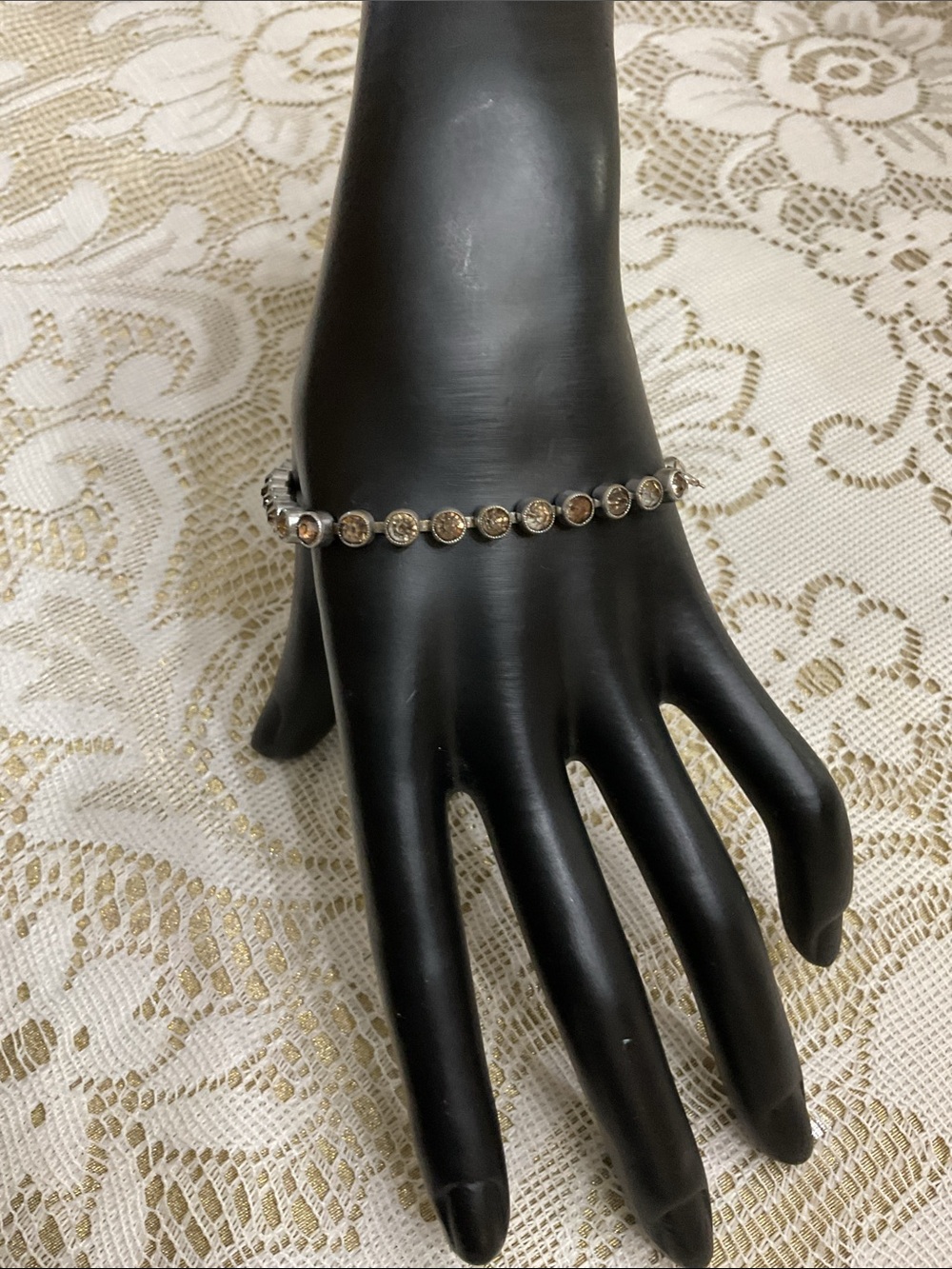 Sterling Silver Tennis Bracelet - Yellow/Brown Swarovski-Style Stones.